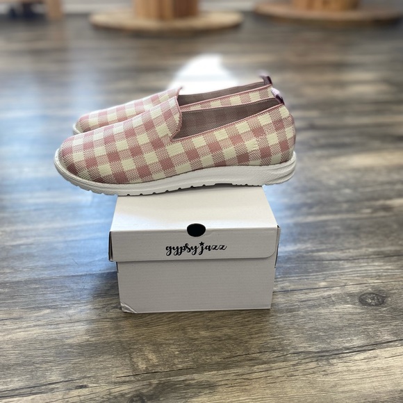 Blush and cream plaid slip ons - Picture 3 of 4